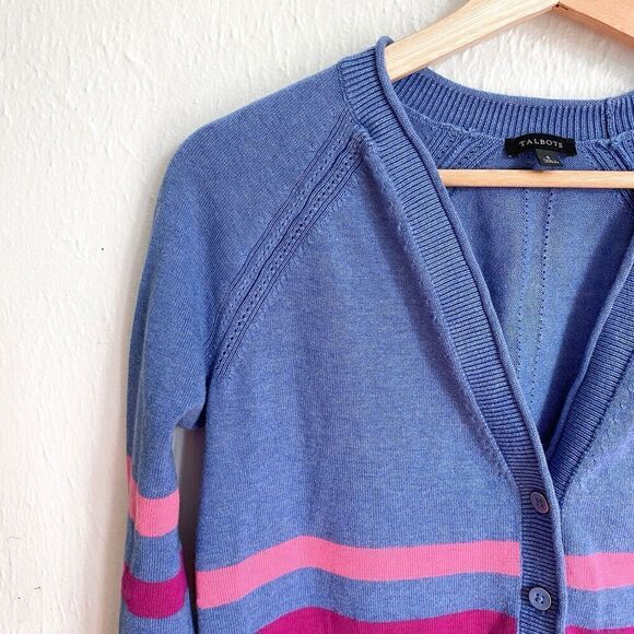 Talbots Girlfriend Cardigan Colorful Stripe Women’s Small Periwinkle Blue - Picture 5 of 11